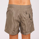 Khaki swim shorts back view with back pocket