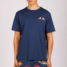 Navy blue T-shirt front view with illustrated graphic